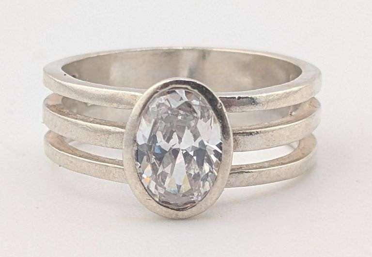 Sterling Oval White Sapphire Bezel Set Ring