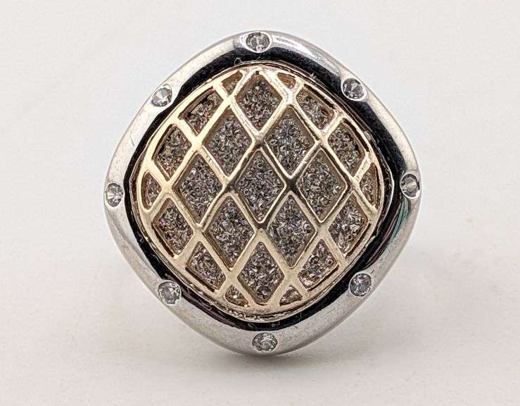 Sterling Silver Two-Tone Gold-Plated Lattice Druzy Cushion Statement Ring