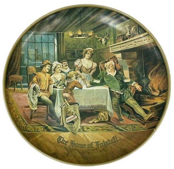 SS 1900s Falstaff Beer Tin Reproduction Advertising Charger "Home Of Falstaff"