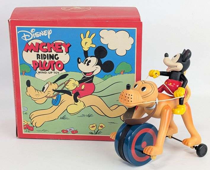 Disney Windup Mickey Mouse Riding Pluto Toy