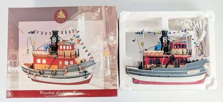 Enchanted Forest Christmas Porcelain Lighted House Boat