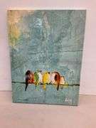 5 birds perched on wire picture 18x24
