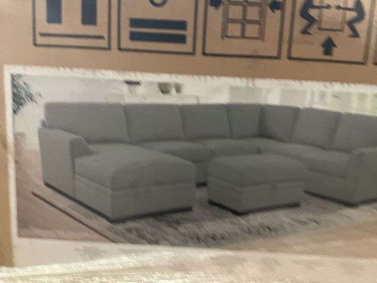IN-BOX Thomasville fabric sectional sofa couch w/storage ottoman