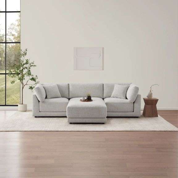 NEW In BOX Sectionals, Recliner, Snuggler with Storage Ottoman, and Queen Bed Frame