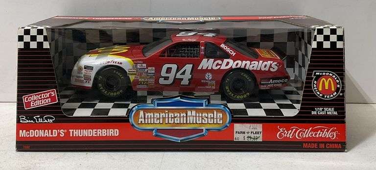 Ertl Collectibles McDonald’s Thunderbird, Bill Elliott stock car, 1/8” scale die cast metal, fully a