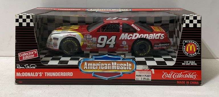 Ertl Collectibles McDonald’s Thunderbird, Bill Elliott stock car, 1/8” scale die cast metal, fully a