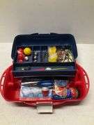 Tackle box with starter tackle and needle nose pliers (clean)