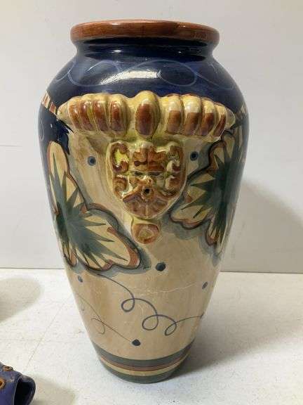 (3) 12” porcelain vase, ceramic fish, and bowl