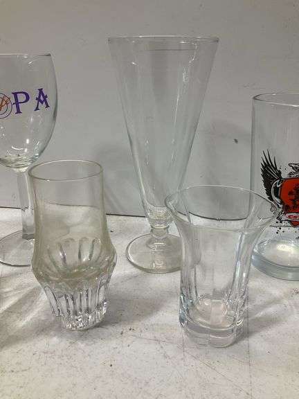 (9) miscellaneous beer, wine scotch cognac glasses