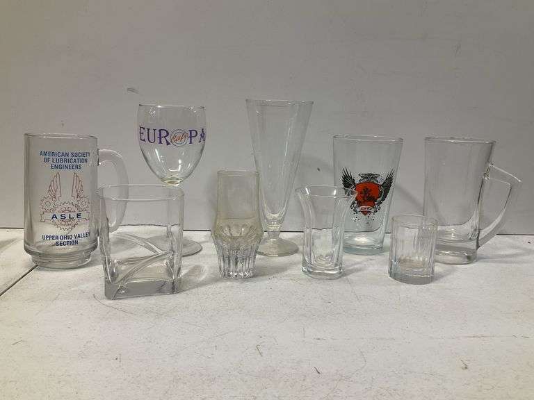 (9) miscellaneous beer, wine scotch cognac glasses