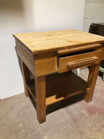30“ x 22“ x 30“ wooden table faux butcher block