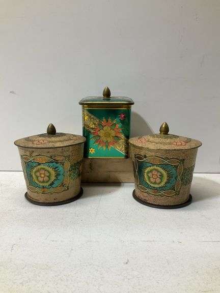 (3) Assorted vintage tins, Baret Ware floral tins made in England Art Grace
