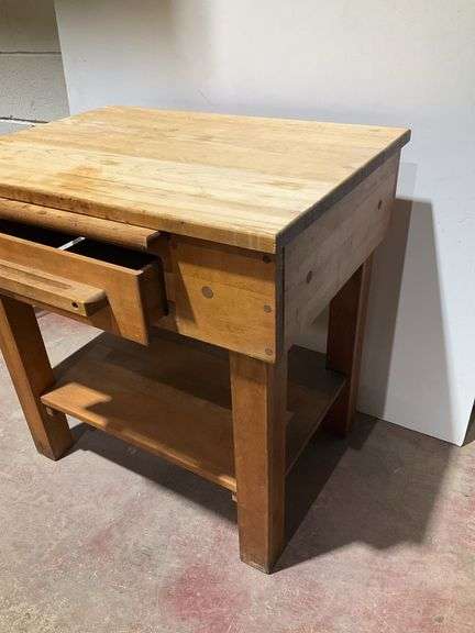 30“ x 22“ x 30“ wooden table faux butcher block