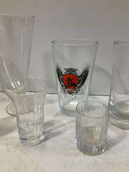 (9) miscellaneous beer, wine scotch cognac glasses