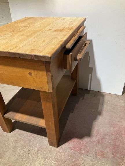30“ x 22“ x 30“ wooden table faux butcher block