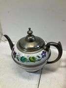 Graniteware pewter trimmed teapot