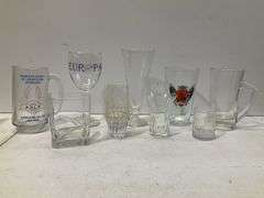 (9) miscellaneous beer, wine scotch cognac glasses