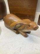 (4) wooden boxes, bowls, and bunny rabbit