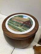 (4) wooden boxes, bowls, and bunny rabbit