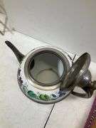 Graniteware pewter trimmed teapot