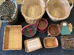 (11) baskets and boxes weaved