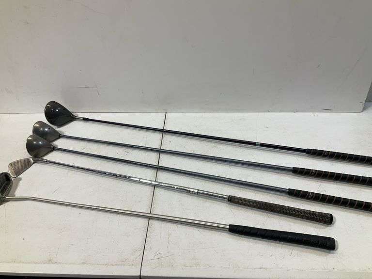 (5) left-handed, golf clubs