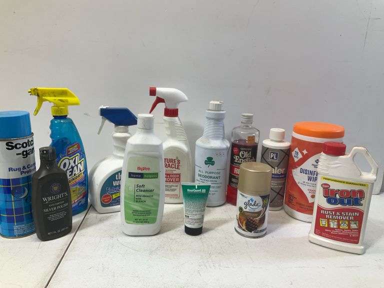 (13) partially used home cleaners chemicals