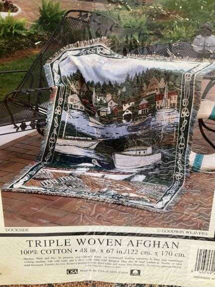 Triple woven Afghan 48“ x 67“ nautical theme