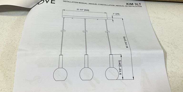 3 light pendant chrome 22” x up to 83 inches long
