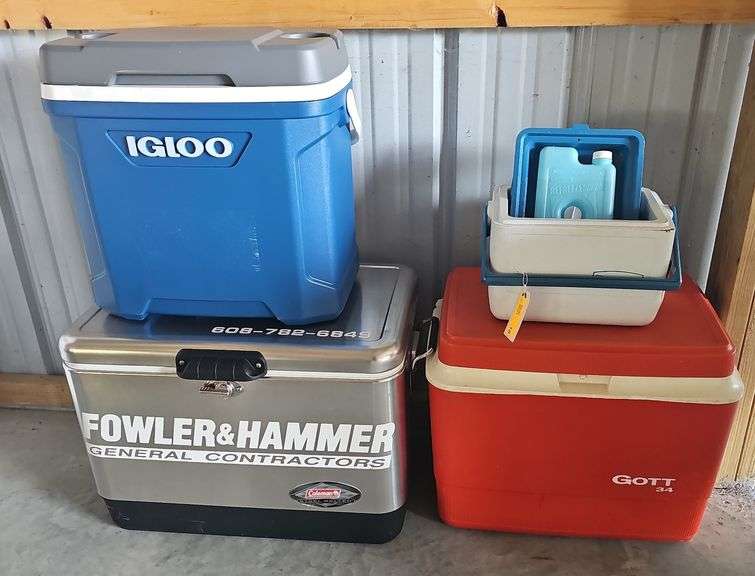 Lot of 4 various sized Coolers