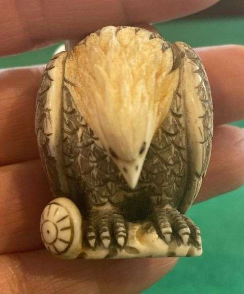 Netsuke Vulture Ivory/Bone with Beads