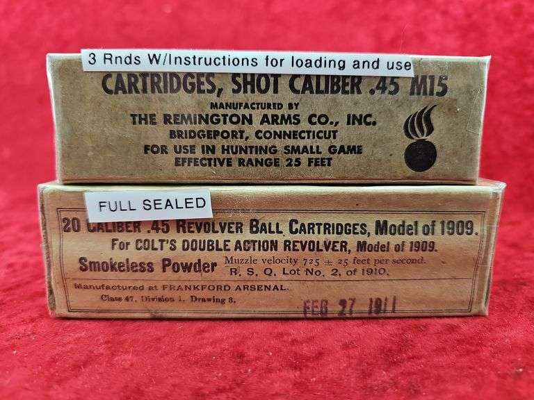 Full/sealed box of 45 cal. Rev. Ammo & 3 rds of 45 Shot Cartridges