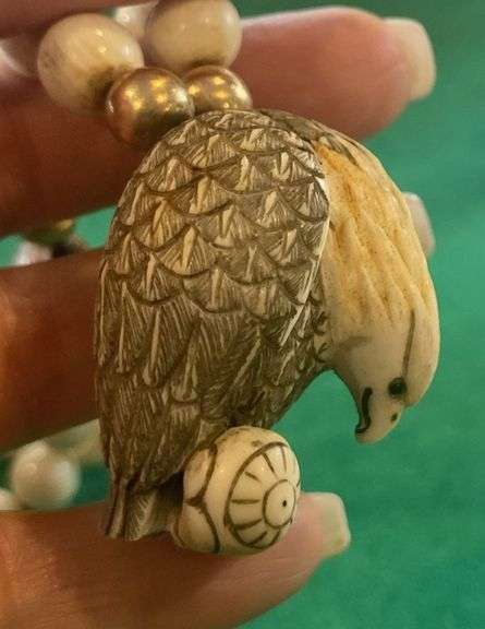 Netsuke Vulture Ivory/Bone with Beads