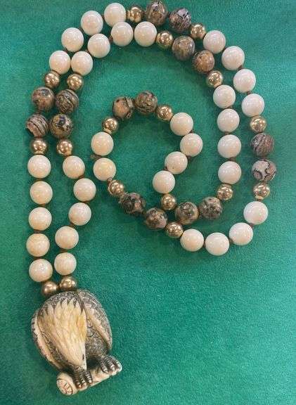 Netsuke Vulture Ivory/Bone with Beads