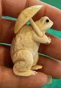 Netsuke Frog with Leaf Umbrella Ivory/Bone