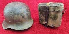 WWII German Field Camo M42 Helmet & Lunch Pail