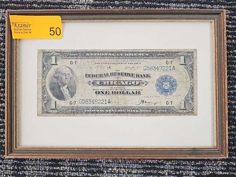 Framed 1918 Federal Reserve Bank of Chicago $1 Note