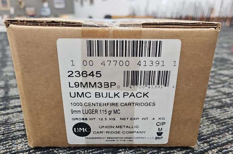 1,000 ct Case UMC 9mm Luger Ammo