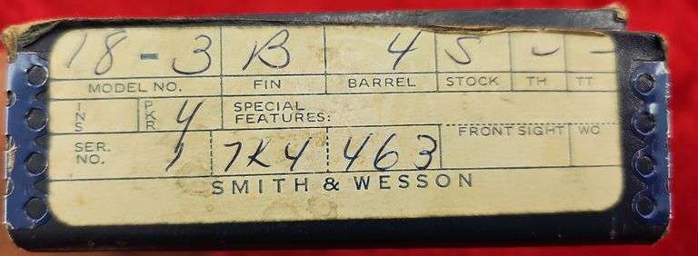 Smith & Wesson   18-3  22 cal.   Combat Masterpiece Revolver
