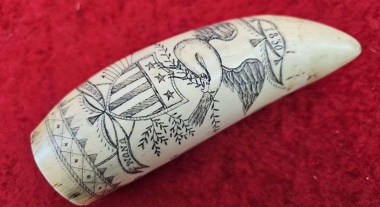 Scrimshawed Faux Ivory Whale Tooth
