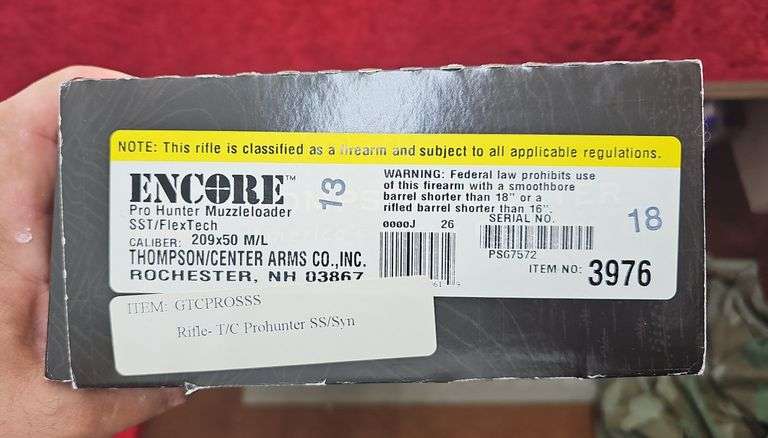 Thompson Center   Encore Pro Hunter   209x50 Magnum  Black Powder Rifle
