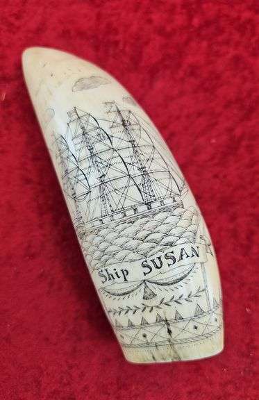 Scrimshawed Faux Ivory Whale Tooth