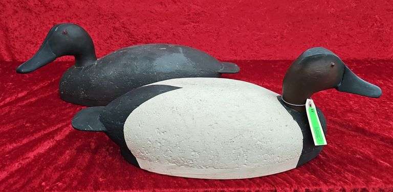 Pair of Cork Canvas Back Duck Decoys