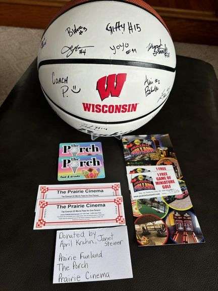 Wisconsin Women's Autographed Basketball with Gift Cards to The Porch, Prairie Cinema, & Prairie Fun