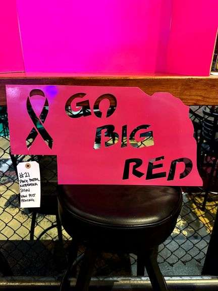 Pink Metal Nebraska Sign