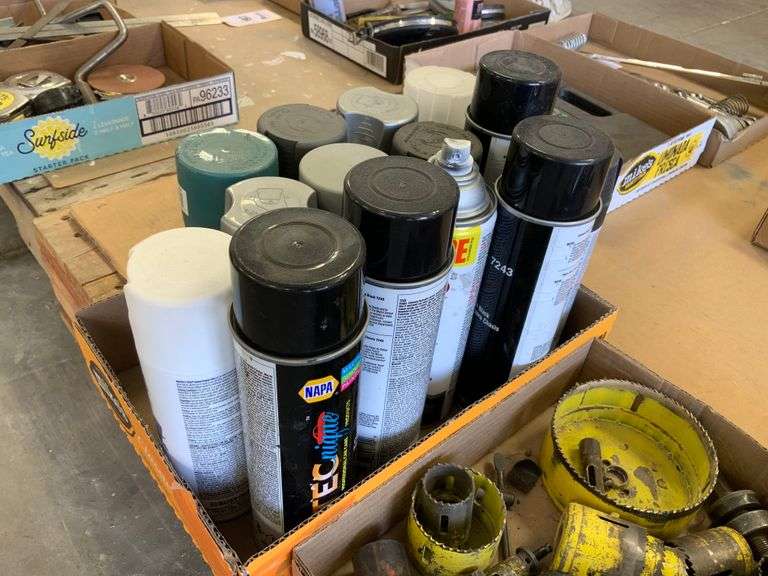 Four boxes , hole saws, paint, magnetic pans
