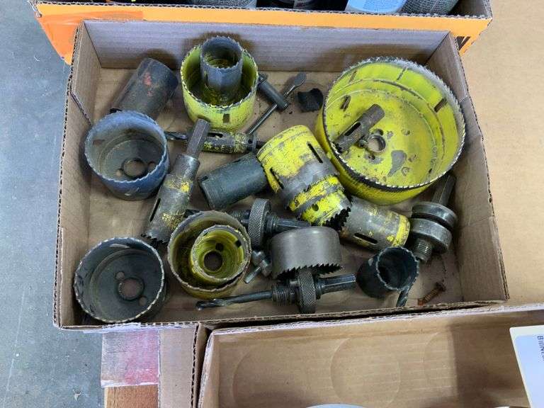 Four boxes , hole saws, paint, magnetic pans