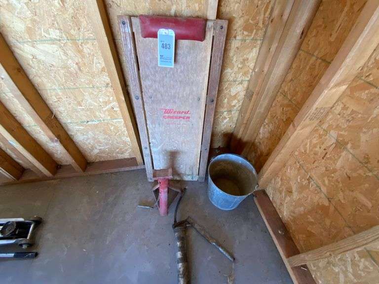 Shop Creeper, Galvanized Bucket, 1 Jack Stand & Grease Gun
