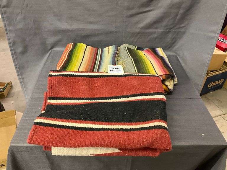 2 Mexican Saltillo Serape Blankets & 1 Wool Mexican Saltillo Serape Blanket