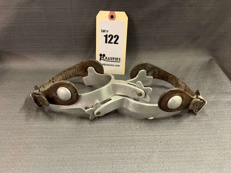 Stamped Renalde Spurs, Leather Straps, 5 Pt. Rowels